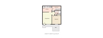 1 Bedroom 1 Bath 2D Floorplan