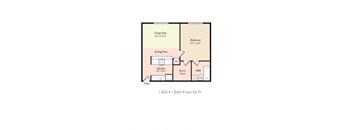 1 Bedroom 1 Bath 2D Floorplan at Lago Bello Apartment
