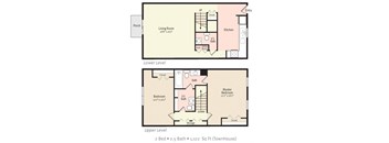 2BR 1Bath TH Floor Plan at Kings Trail Apartment Homes, Florida