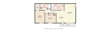 2BR 1Bath Floor Plan at Kings Trail Apartment Homes, Jacksonville