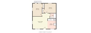 2D Floorplan of 1 Bedroom 1 Bath apartment at North Washington Apartments