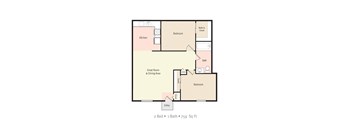2 Bedroom 1 Bath 2D Floorplan at Tanglewood Apartment Homes
