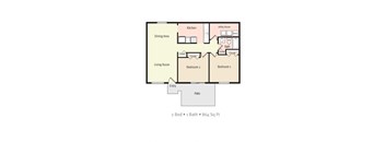 2D Floorplan of 2 Bedroom 1 Bath