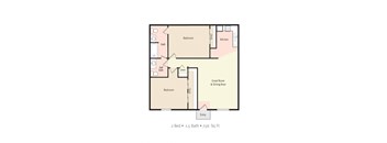 2D Floorplan of 2 Bedroom 1.5 Bath at Tanglewood Apartment Homes