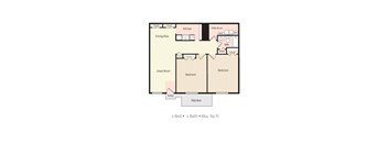 2 Bedroom 2 Bath 2D Floorplan at Tanglewood Apartment Homes