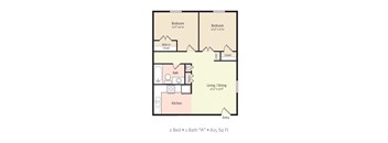 a floor plan of a two bedroom one bath apartment