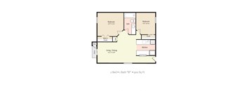 a floor plan of a two bedroom one bath apartment