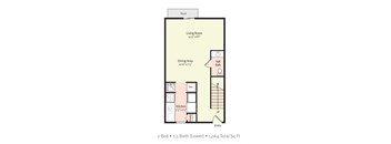 image of floor plan for 2 bedroom 1 and a half bath apartment