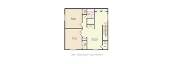 image of upper floor plan for 3 bed two bath apartment