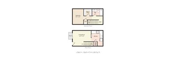 1 Bedroom 1 Bath 2D Townhouse Floorplan,  Jacksonville Heights Apartments