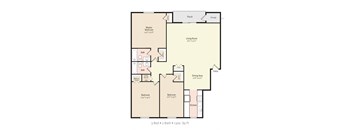 3 Bedroom 2 Bath 2D Floorplan,  Jacksonville Heights Apartments