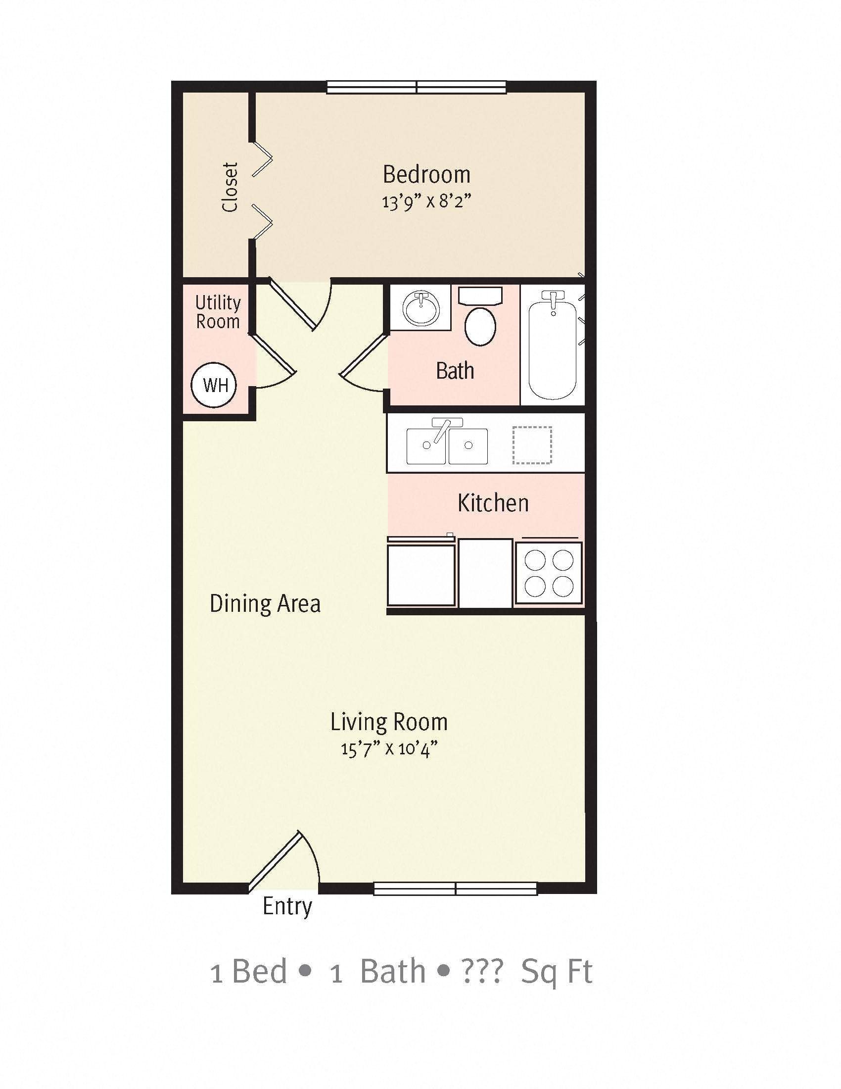 2D Floorplan of 1 Bedroom 1 Bath_2