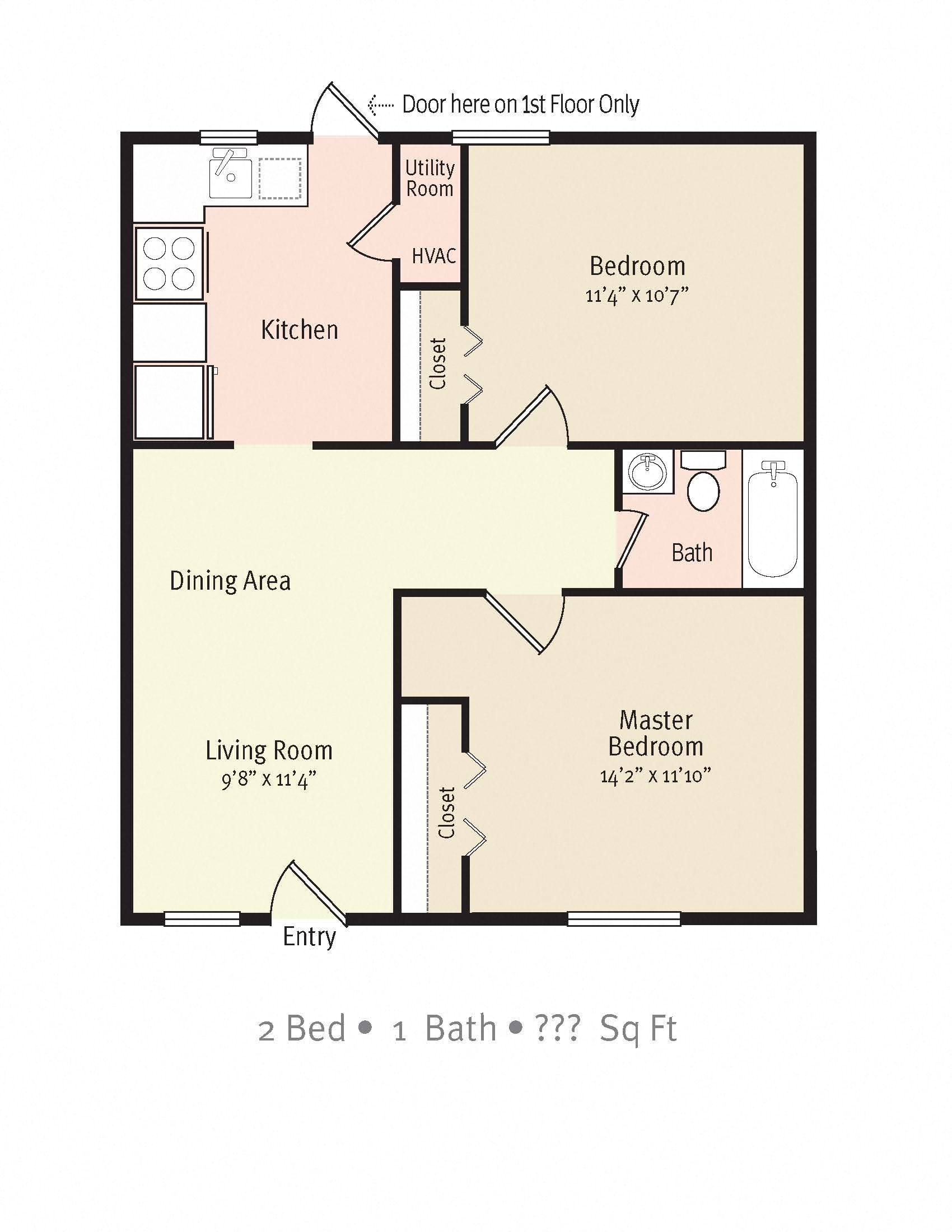 2D Floorplan of 2 Bedroom 1 Bath_2 at Lakeland Manor Apartments