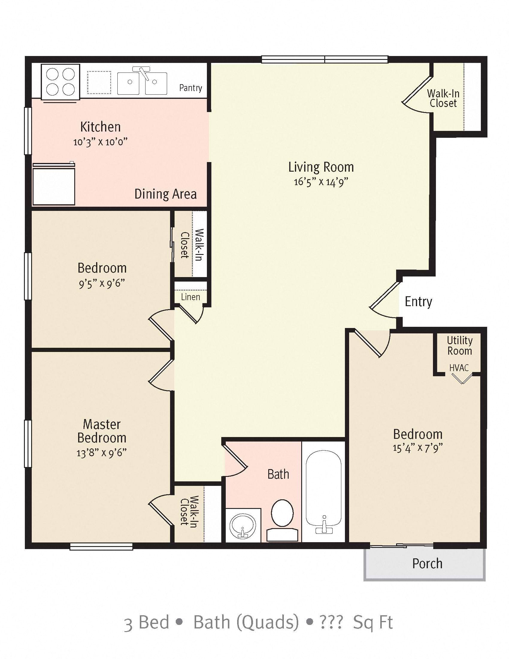2D Floorplan of 3 Bedroom 1 Bath_1