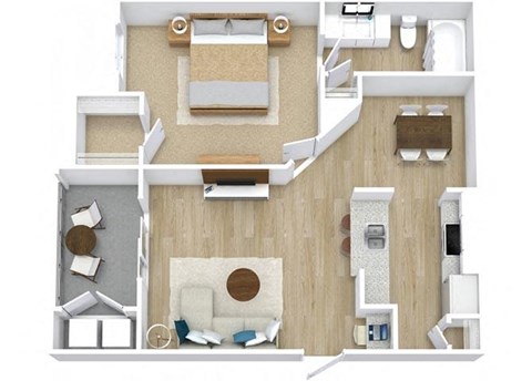 One Bedroom Patio Floor Plan at Newport Colony Apartment Homes, Casselberry, FL, 32707