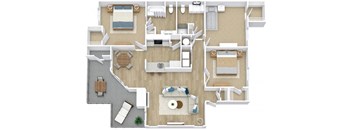 Three Bedroom Wraparound Patio Floor Plan at Newport Colony Apartment Homes, Florida