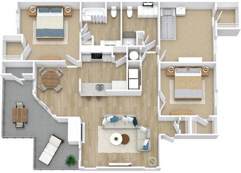 Three Bedroom Wraparound Patio Floor Plan at Newport Colony Apartment Homes, Florida