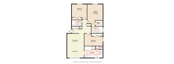3 Bedroom 2 Bedroom 2D Floorplan, Rolling Hills Apartments