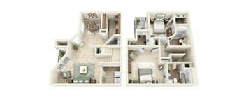 A floor plan of a two-story house with a living room, kitchen, and bedrooms.