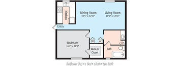 a floor plan of a room with a bathroom and a living room
