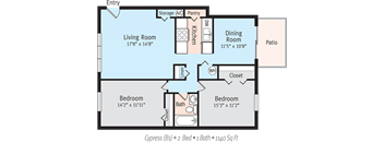 floor plan of a bedroom apartment with a living room and a dining room