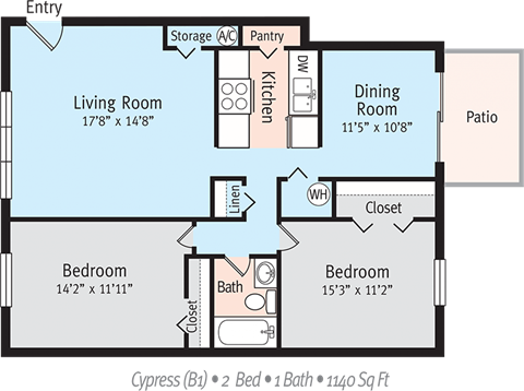 Cypres Floor Plan  at The Park at Chesterfield Apartment Homes, Florida, 33617