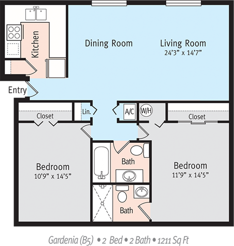 Gardena Floor Plan  at The Park at Chesterfield Apartment Homes, Tampa, Florida