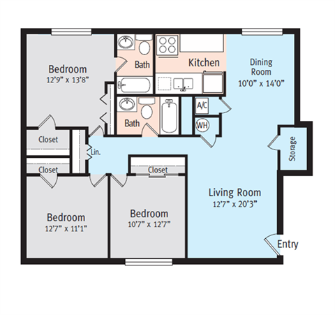 Ivy Floor Plan  at The Park at Chesterfield Apartment Homes, Tampa, FL, 33617