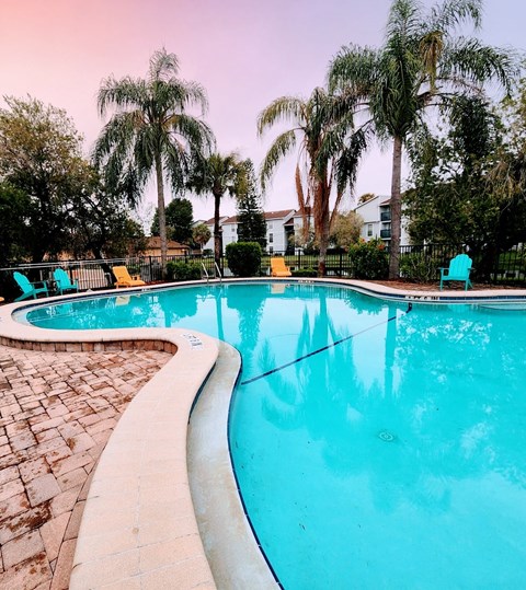 a large pool with palm trees and chairs around it at Sunscape Apartment Homes, Tampa, FL, 33613