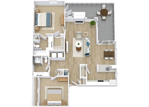 Two Bedroom Wraparound Patio Floor Plan at Newport Colony Apartment Homes, Casselberry, 32707