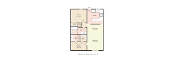 2D Floorplan of 2 Bedroom 1.5 Bath 850 sq ft