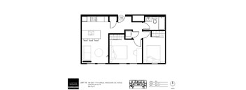 A black and white image of a floor plan for a 2 bedroom suite.