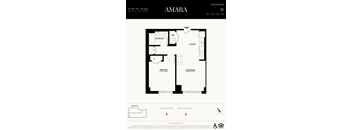 A floor plan for a residence named Amara, located at 31-90 29th Street, Astoria, NY 11108, shows a layout with two bedrooms, two bathrooms, a kitchen,