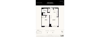 A floor plan for a residence named Amara, located at 31-90 29th Street, Astoria, NY 11106, shows a layout with one bedroom, one bathroom, one kitchen,