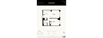 A floor plan for a residence named Amara, located at 31-90 29th Street, Astoria, NY 11106, shows a living room, a kitchen, a bedroom, and a bath