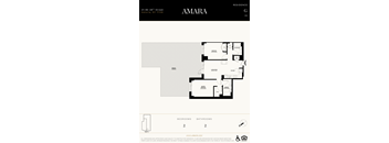 A floor plan for an apartment in Amara, showing two bedrooms and two bathrooms.