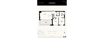 A floor plan for a residence named Amara showing two bedrooms and two bathrooms.