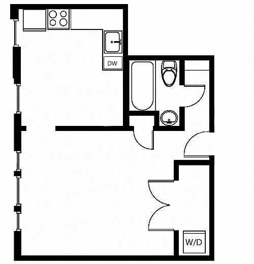 a floor plan of a small house with a bedroom and a living room