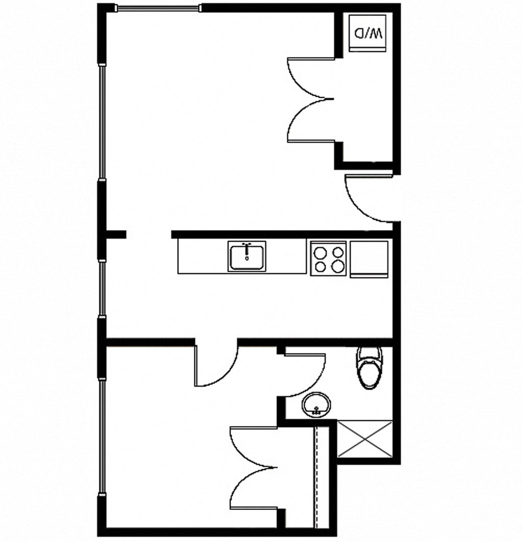 a floor plan of a small house with a bedroom and a living room