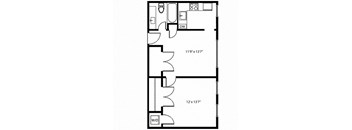 a floor plan of a small house with a bedroom and a living room