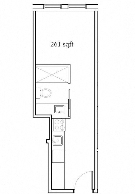 small floor plan of a small loft floor plan with bedroom and bathroom