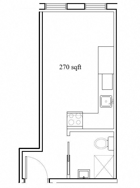 an illustration of a bathroom door with a refrigerator and a sink