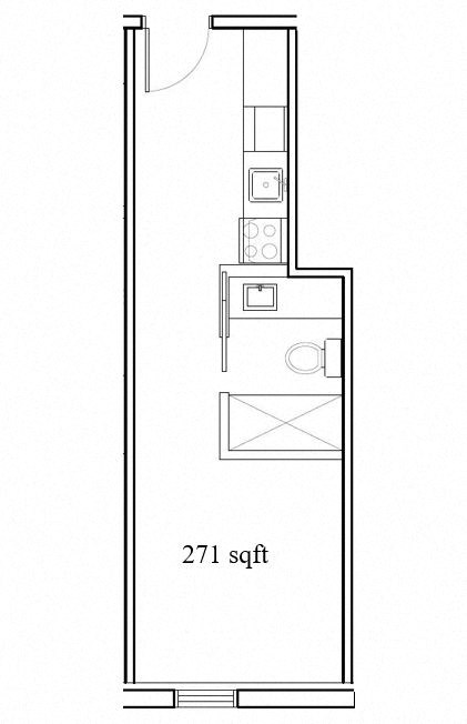 technical drawing of a small floor plan for a bathroom with a sink and a tub