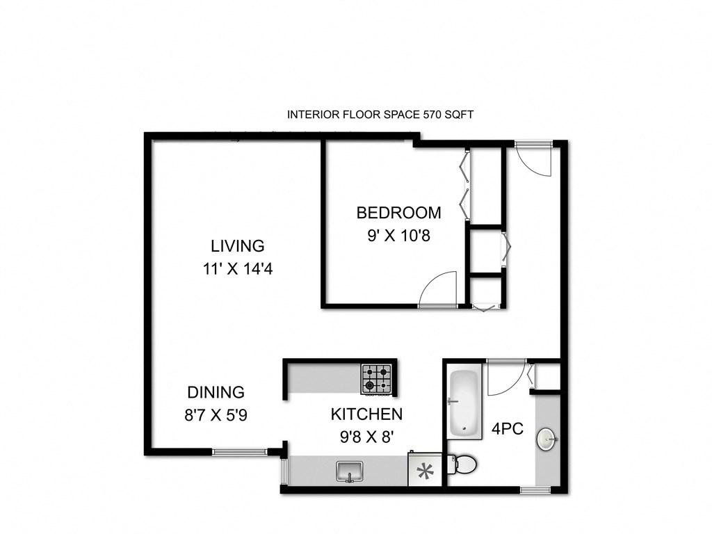 a floor plan of a studio apartment with a bedroom and a living room
