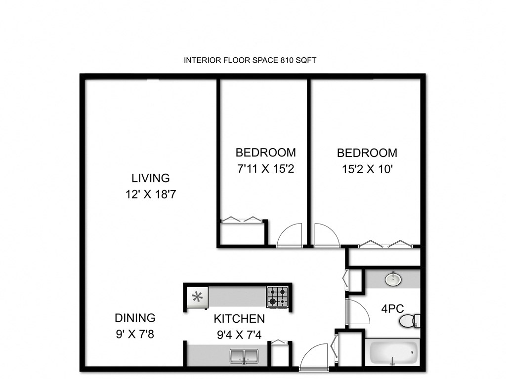 a floor plan of a studio apartment with a bedroom and a living room