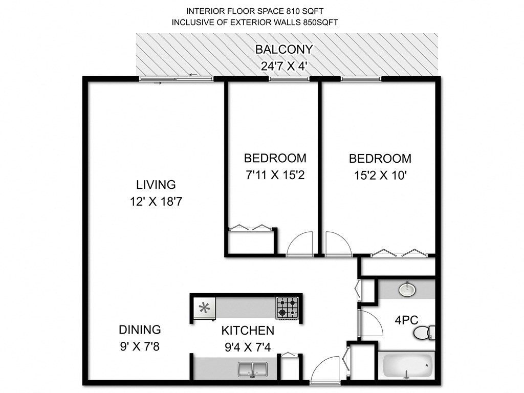 a floor plan of a studio apartment with a bedroom and a living room