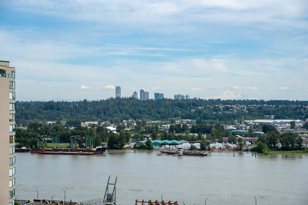 a view of the city from the top of the building