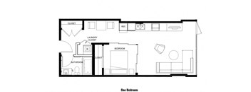 a floor plan of a house with a bedroom and a living room