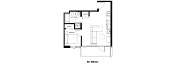 a floor plan of a house with a bedroom and a living room