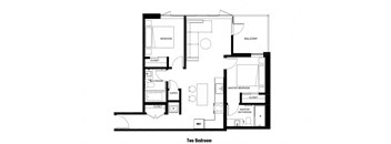 floor plan of the upper level of the apartment with bedroom and bathroom